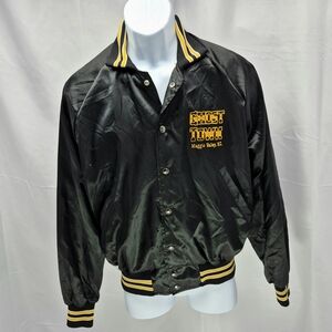 RARE Vtg 80s 90s Ghost Town Maggie Valley N.C. Black Satin Bomber Jacket M USA
